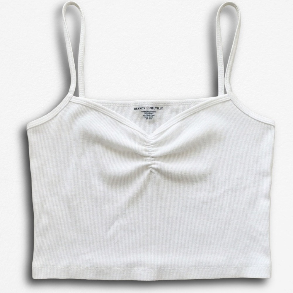 Brandy Melville White Ribbed Ruched Sweetheart Cami Tank Top XS